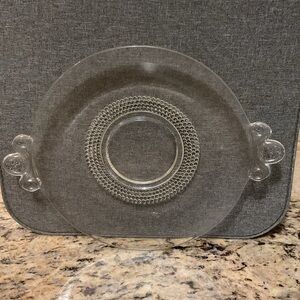Duncan & Miller Vintage Teardrop pattern clear glass handled dish or plate.
